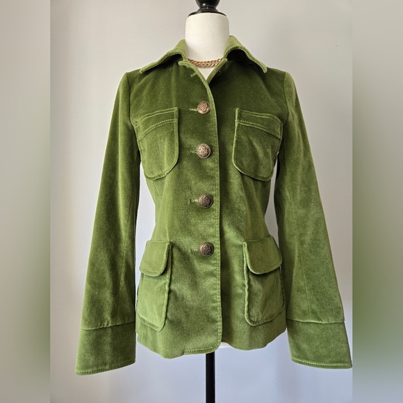 Pink Tartan Jackets & Blazers - PINK TARTAN Green Velvet Fitted Jacket. Size XS